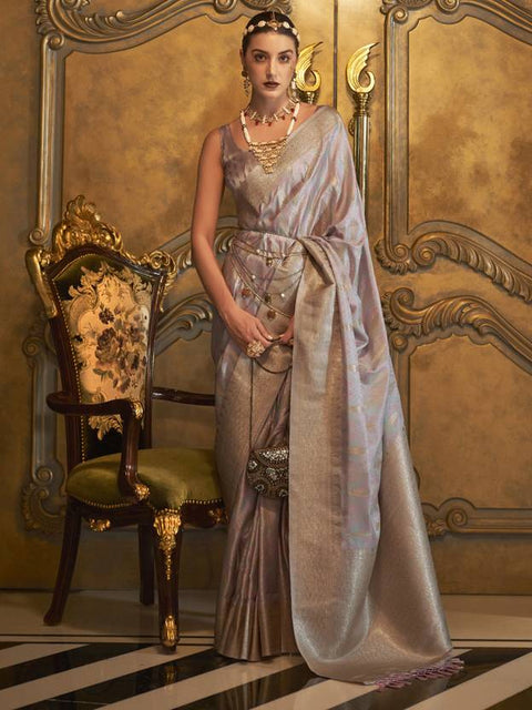 Light Purple Classic Banarasi Silk Blend Saree – Perfect for Weddings & Festive Occasions ClothsVilla Main image