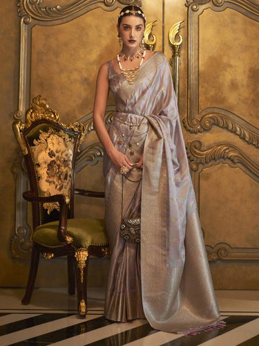 Light Purple Classic Banarasi Silk Blend Saree – Perfect for Weddings & Festive Occasions ClothsVilla