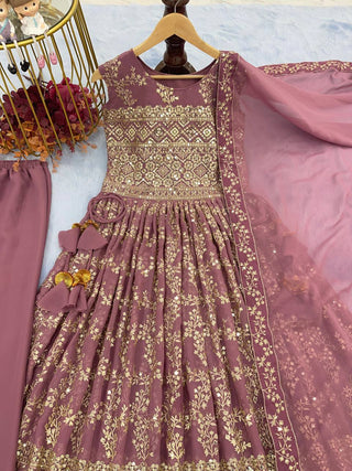 Light Purple Designer Nayra Cut Party Wear Long Top, Dupatta & Palazzo Set – Elegance Redefined Clothsvilla