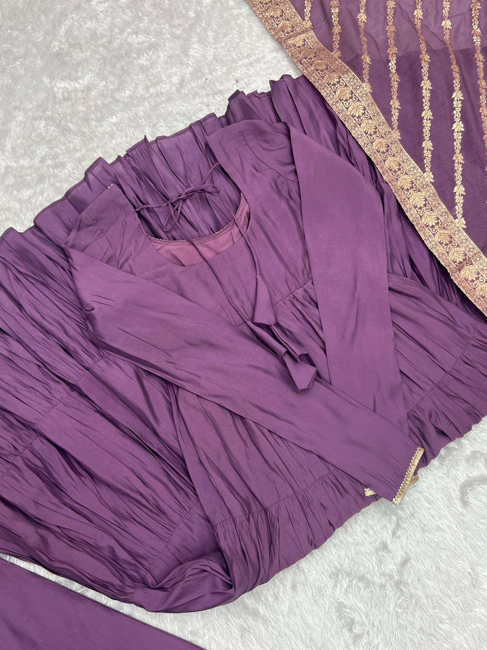 Light Purple Elegant Festive Pure Romansilk Chanderi Anarkali Suit with Banarasi Dupatta