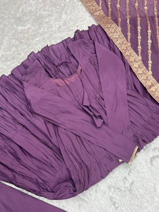 Light Purple Elegant Festive Pure Romansilk Chanderi Anarkali Suit with Banarasi Dupatta