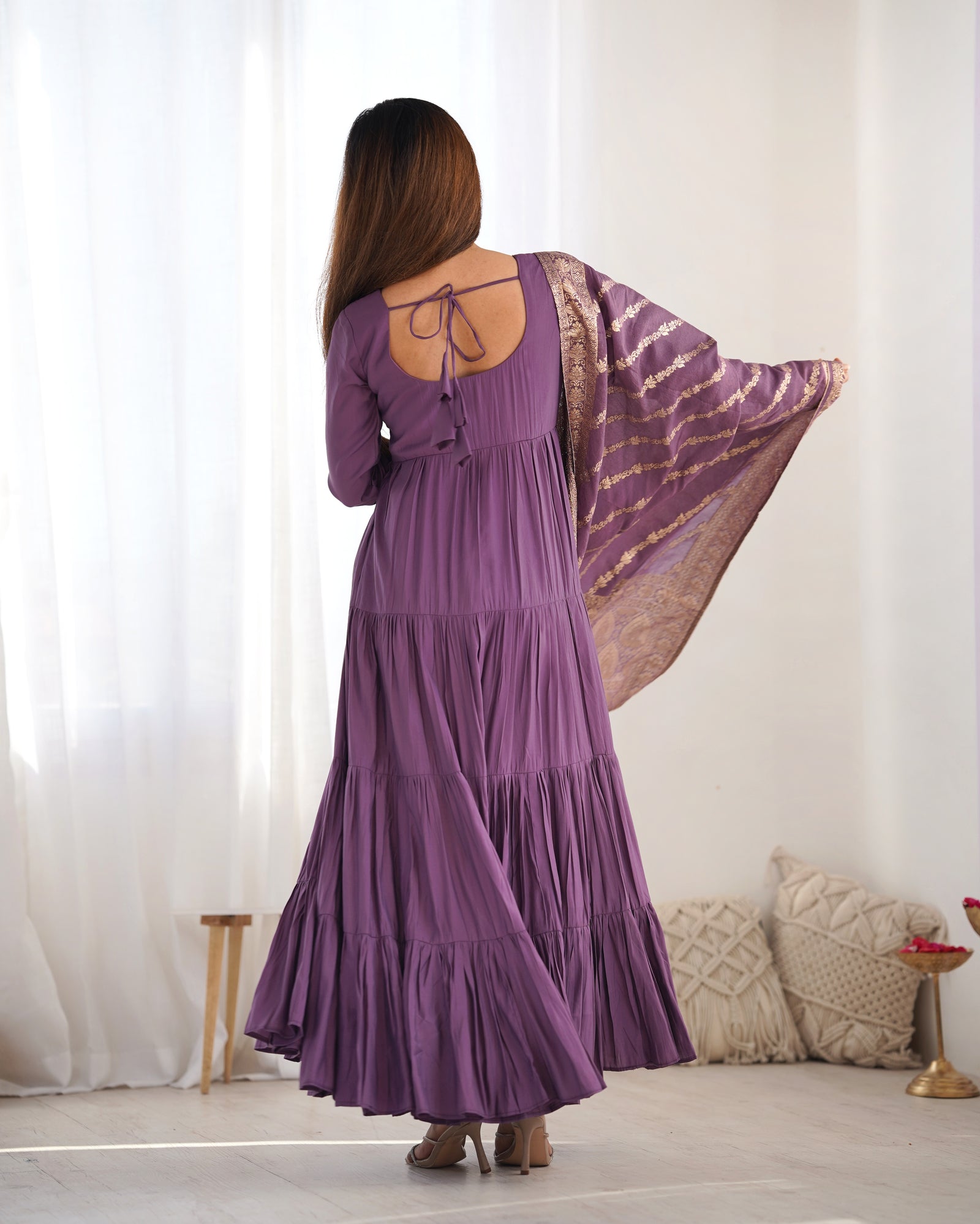 Light Purple Elegant Festive Pure Romansilk Chanderi Anarkali Suit with Banarasi Dupatta