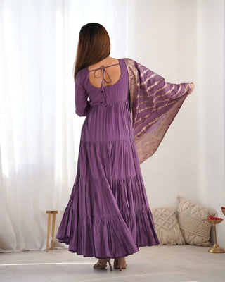 Light Purple Elegant Festive Pure Romansilk Chanderi Anarkali Suit with Banarasi Dupatta