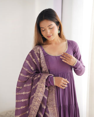 Light Purple Elegant Festive Pure Romansilk Chanderi Anarkali Suit with Banarasi Dupatta