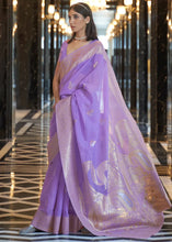 Load image into Gallery viewer, Light Purple Elegant Linen Saree with Floral Printed Weaving Work ClothsVilla