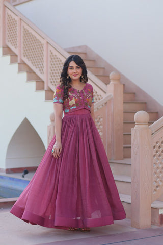 Light Purple Elegant Silver Crunchy Gown with Embroidered Koti – Stylish Partywear Set ClothsVilla