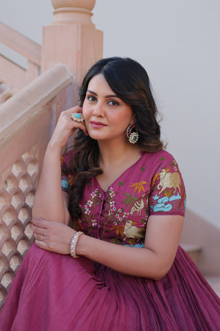 Light Purple Elegant Silver Crunchy Gown with Embroidered Koti – Stylish Partywear Set ClothsVilla