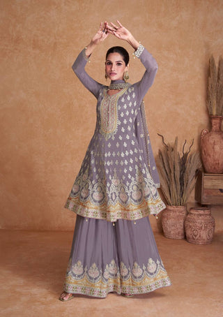 Light Purple Embroidered Chinon Chiffon Pakistani Suit
