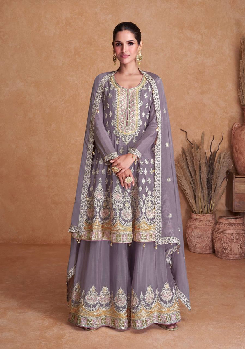 Purple Digital Printed Chinnon Pakistani Style Suit main image 1