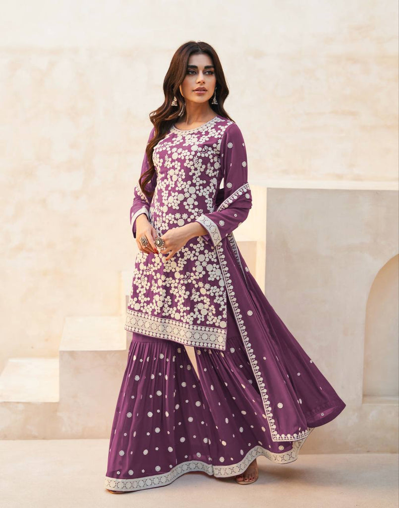 Light Purple Exquisite Faux Georgette Embroidered Salwar Suit ClothsVilla