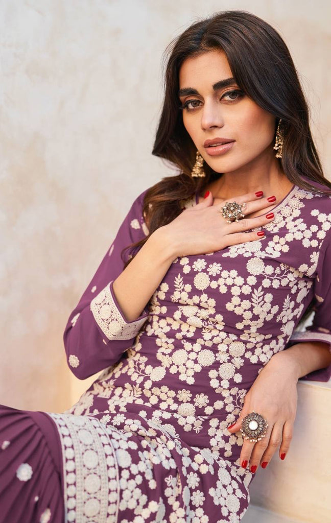 Light Purple Exquisite Faux Georgette Embroidered Salwar Suit ClothsVilla