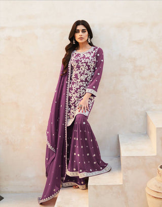 Light Purple Exquisite Faux Georgette Embroidered Salwar Suit ClothsVilla