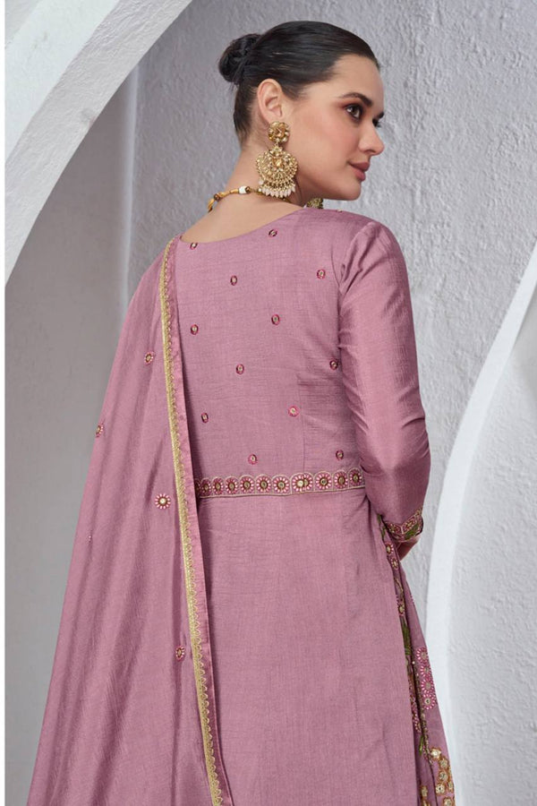 Light Purple Luxurious Viscose Silk Embroidered Gown Set with Dupatta ClothsVilla