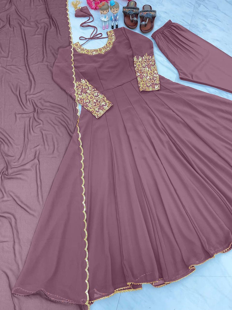 Light Purple Premium Designer Party Wear Anarkali Gown, Dupatta & Bottom Set Clothsvilla