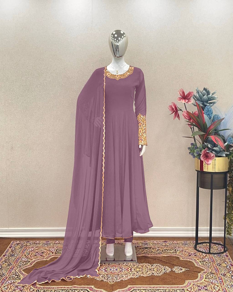 Light Purple Premium Designer Party Wear Anarkali Gown, Dupatta & Bottom Set Clothsvilla