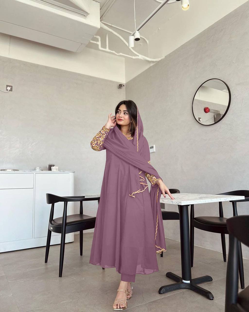 Light Purple Premium Designer Party Wear Anarkali Gown, Dupatta & Bottom Set Clothsvilla Main image