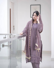 Load image into Gallery viewer, Light Purple Premium Designer Party Wear Faux Georgette Top, Bottom &amp; Dupatta Set Clothsvilla