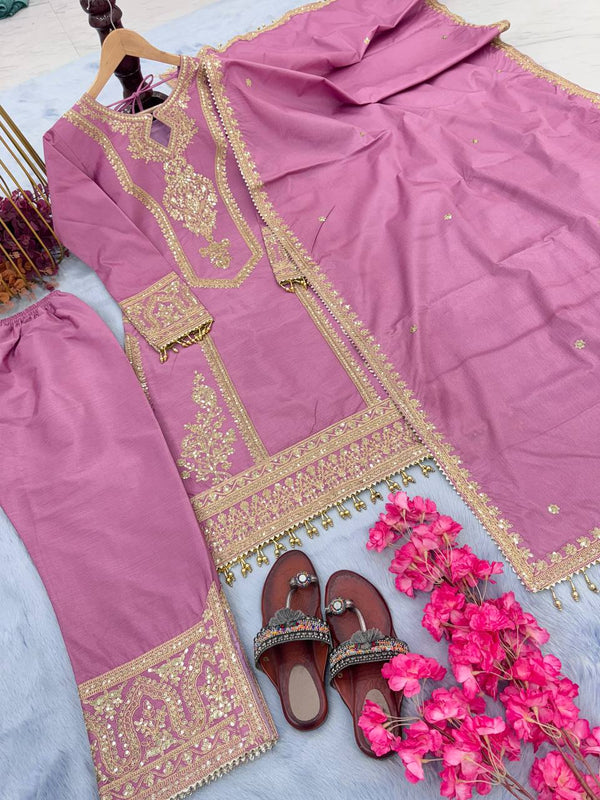 Light Purple Premium Designer Ready-to-Wear Top, Plazzo & Dupatta Set Clothsvilla