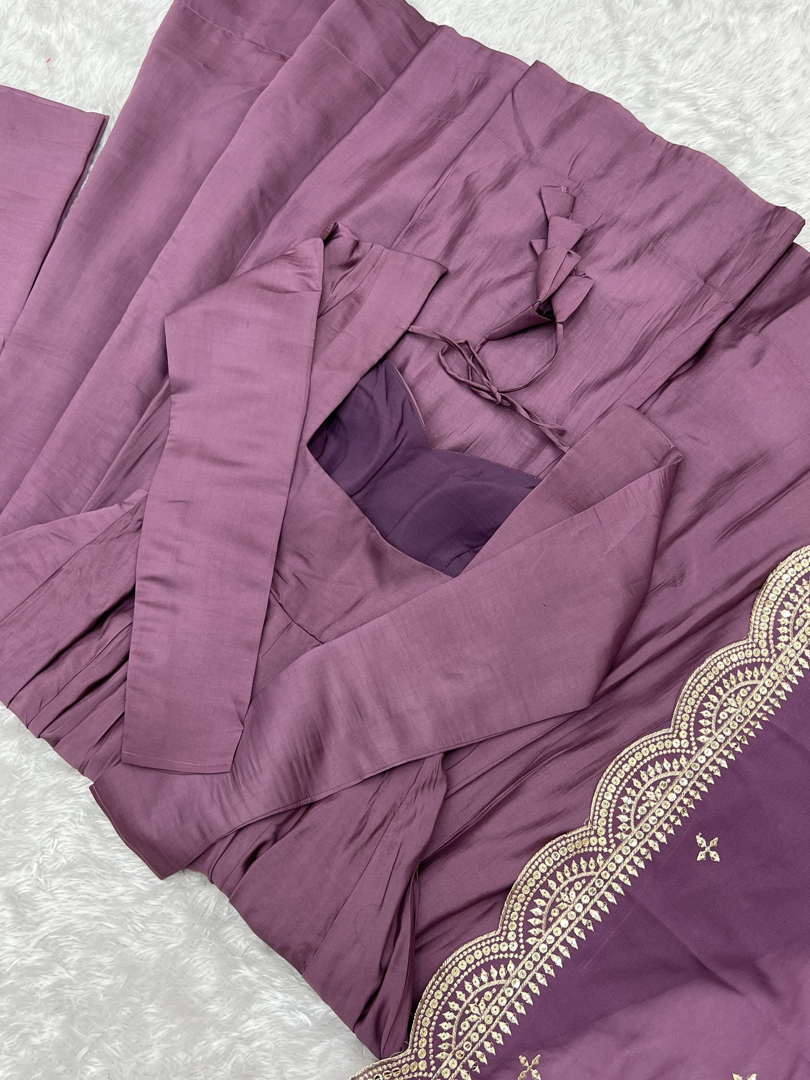 Light Purple Premium Quality Pure Romansilk Chanderi Anarkali Gown with Dupatta & Pant Set - Ready to Wear