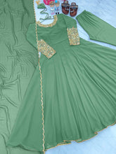 Load image into Gallery viewer, Light Sky Blue Premium Designer Party Wear Anarkali Gown, Dupatta &amp; Bottom Set Clothsvilla