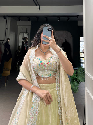 Light Yellow Radiant Gold Crush Lehenga Set – Luxe Elegance with Jarkan Diamond & Sequin Embroidery ClothsVilla