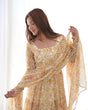 Load image into Gallery viewer, Light yellow Zigzag Print Anarkali Set with Dupatta – Perfect for Festivities &amp; Weddings