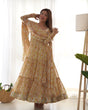 Load image into Gallery viewer, Light yellow Zigzag Print Anarkali Set with Dupatta – Perfect for Festivities &amp; Weddings