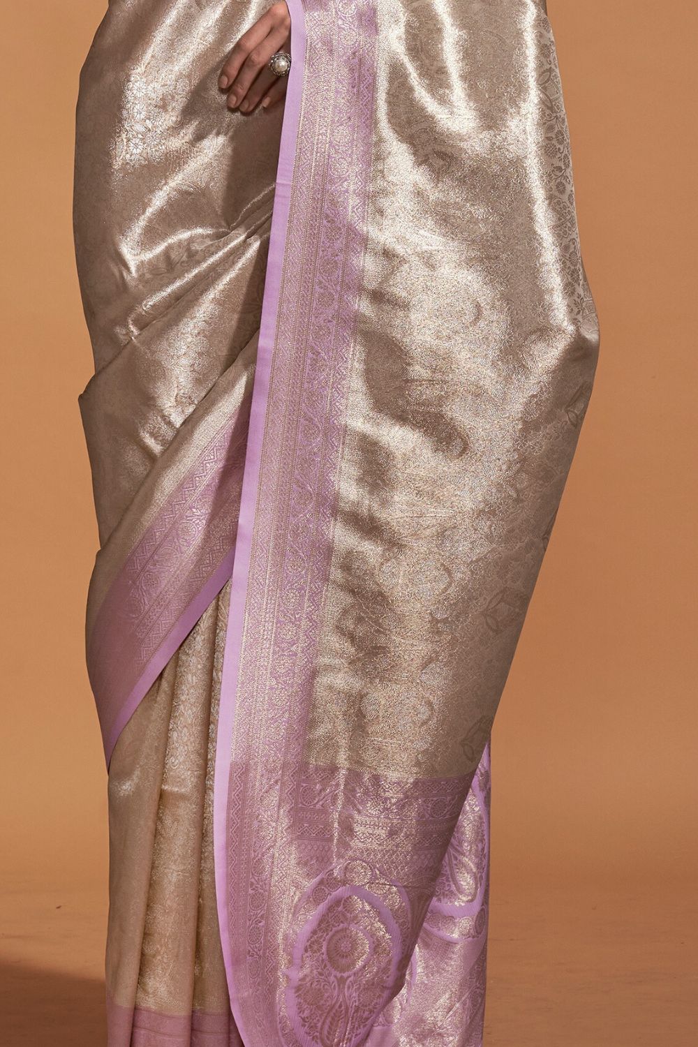 Lilac Handwoven Kanjivaram Silk Saree with Blouse Piece Clothsvilla