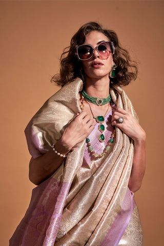 Lilac Handwoven Kanjivaram Silk Saree with Blouse Piece Clothsvilla