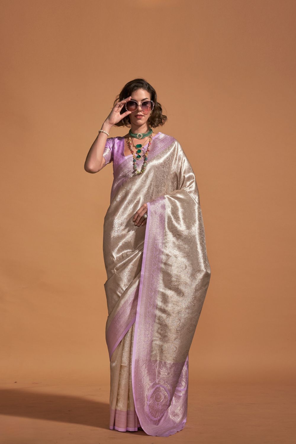Lilac Handwoven Kanjivaram Silk Saree with Blouse Piece Clothsvilla