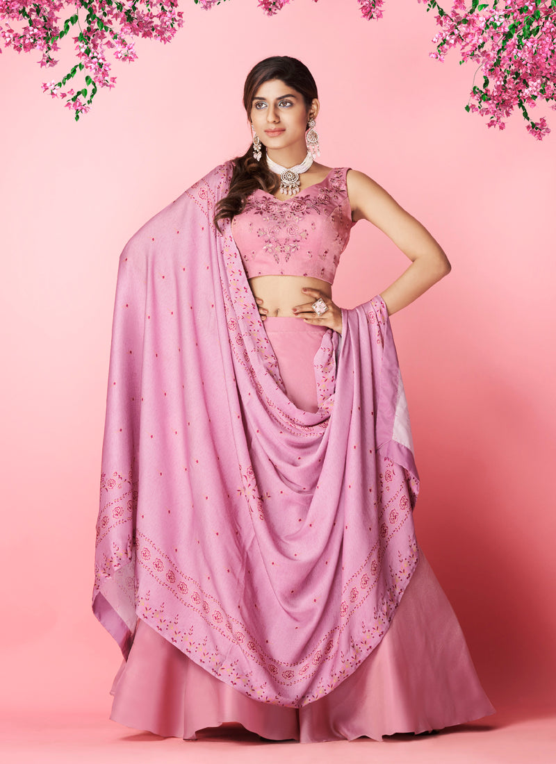 Lilac Pakistani Chiffon Lehenga Choli For Indian Festival & Weddings - Thread Embroidery Work, Clothsvilla Main image