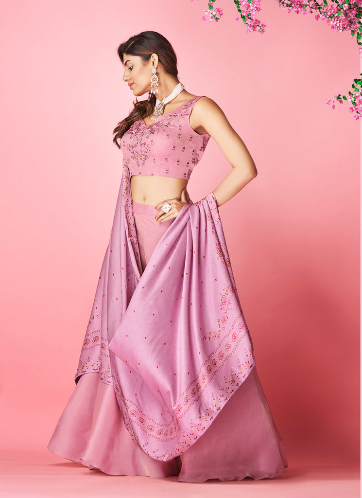 Lilac Pakistani Chiffon Lehenga Choli For Indian Festival & Weddings - Thread Embroidery Work, Clothsvilla