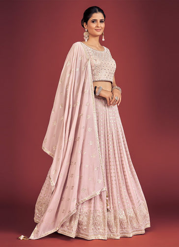 Lilac Pakistani Georgette Lehenga Choli For Indian Festivals & Weddings - Sequence Embroidery Work, Mirror Work Clothsvilla