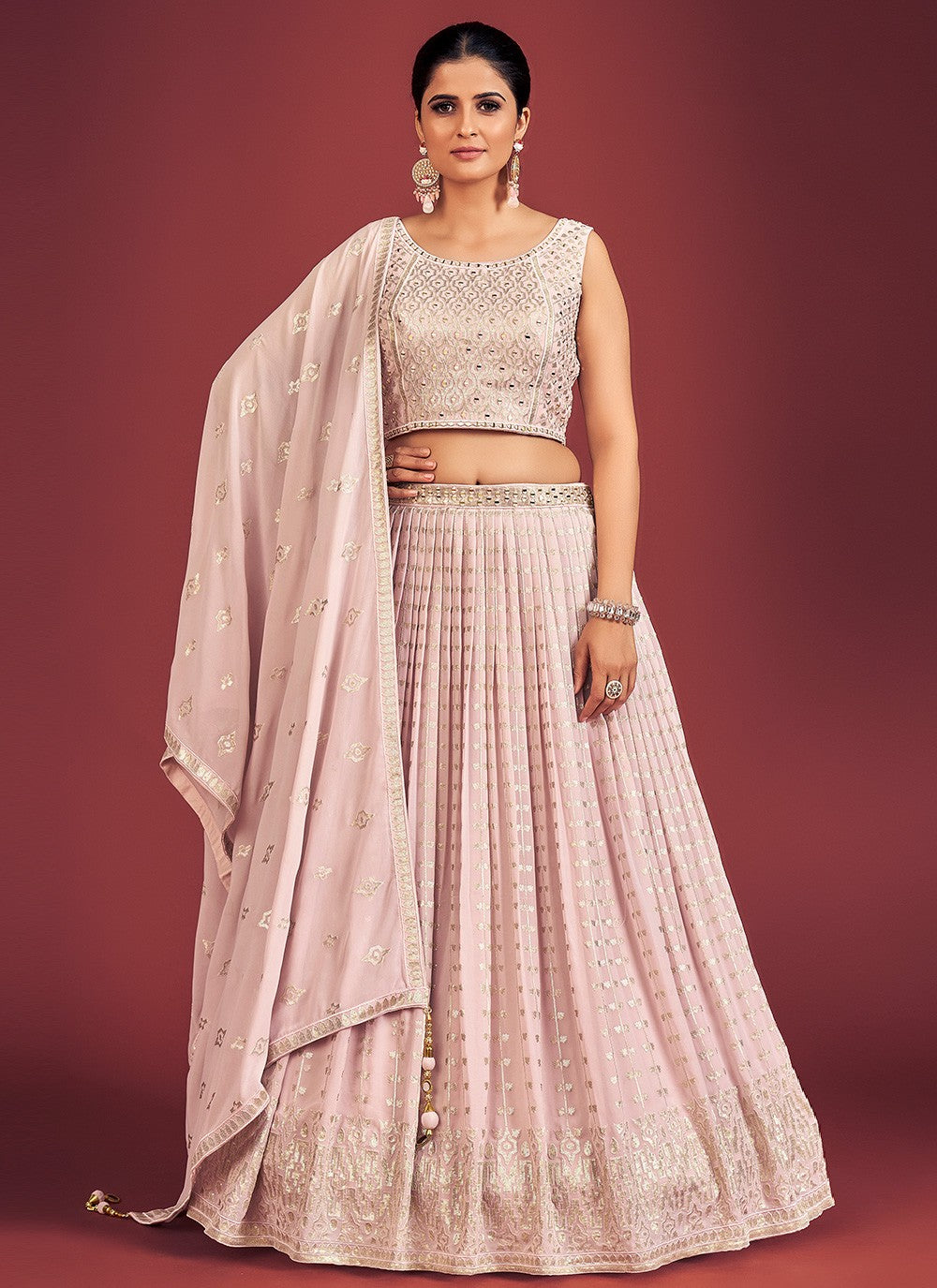 Lilac Pakistani Georgette Lehenga Choli For Indian Festivals & Weddings - Sequence Embroidery Work, Mirror Work Clothsvilla Main image