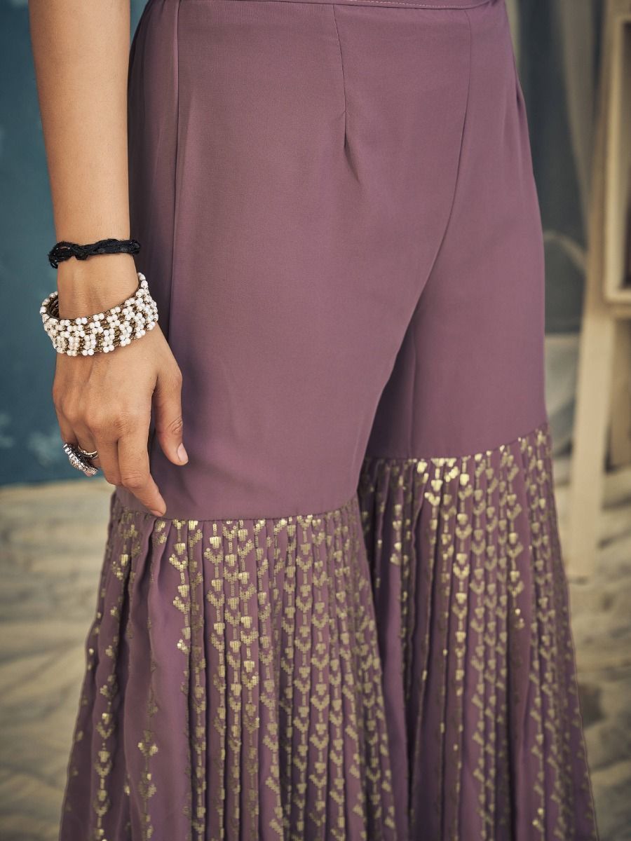 Lilac Pakistani Georgette Sharara For Indian Festivals & Weddings - Sequence Embroidery Work, Zari Work Clothsvilla