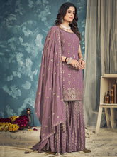 Load image into Gallery viewer, Lilac Pakistani Georgette Sharara For Indian Festivals &amp; Weddings - Sequence Embroidery Work, Zari Work Clothsvilla