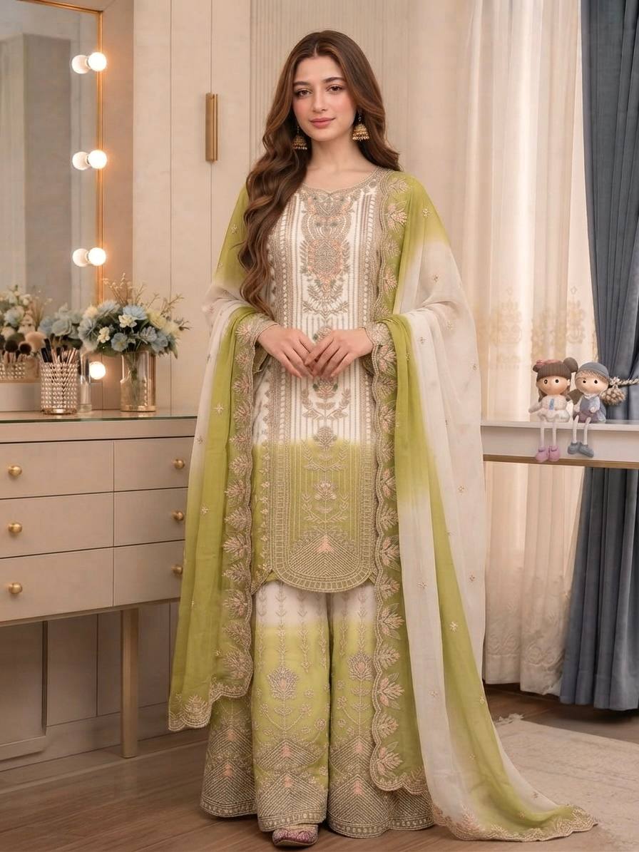 Lime Embroidered Kurta Palazzo Set ClothsVilla