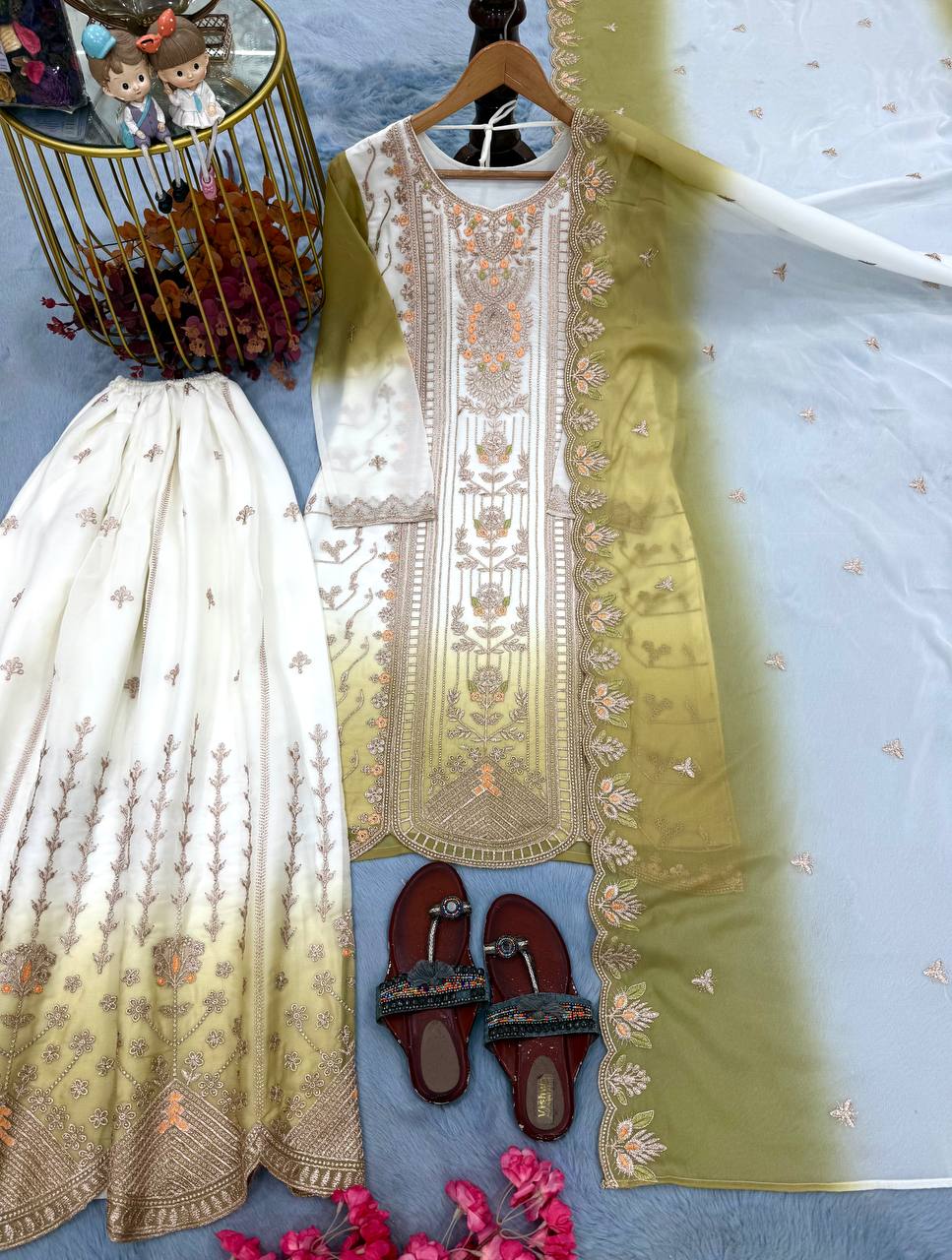 Lime Embroidered Kurta Palazzo Set ClothsVilla