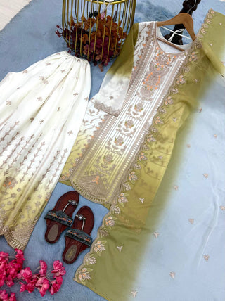 Lime Embroidered Kurta Palazzo Set ClothsVilla