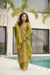Load image into Gallery viewer, Lime Green Chinnon Silk Embroidered Top Pant Set ClothsVilla