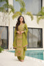 Lime Green Chinnon Silk Embroidered Top Pant Set ClothsVilla