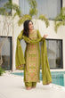 Load image into Gallery viewer, Lime Green Chinnon Silk Embroidered Top Pant Set ClothsVilla