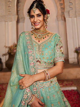 Lime Green colour Tissue Sequinse embroidery Semi-Stitched Lehenga choli & Dupatta ClothsVilla
