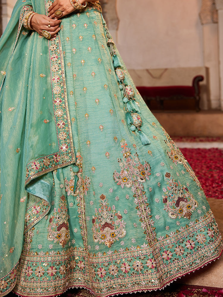 Lime Green colour Tissue Sequinse embroidery Semi-Stitched Lehenga choli & Dupatta ClothsVilla