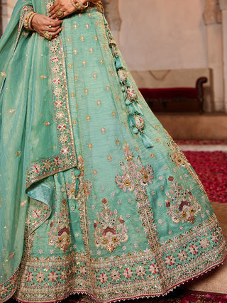 Lime Green colour Tissue Sequinse embroidery Semi-Stitched Lehenga choli & Dupatta ClothsVilla