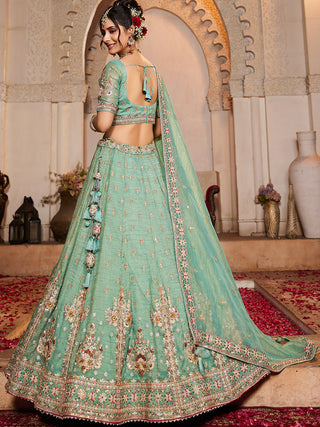 Lime Green colour Tissue Sequinse embroidery Semi-Stitched Lehenga choli & Dupatta ClothsVilla