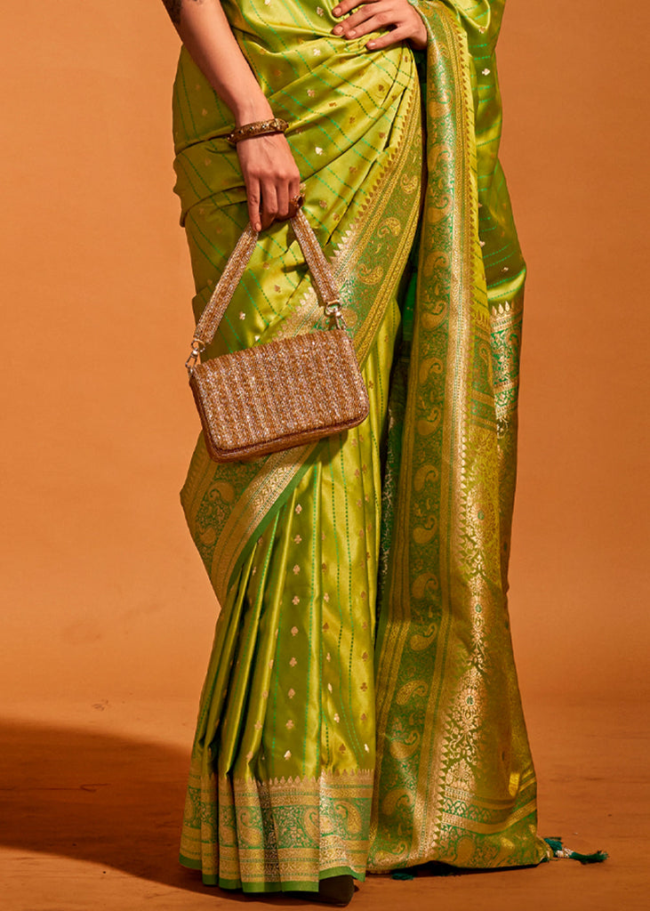 Lime Green Designer Satin Silk Saree with Blouse Piece ClothsVilla