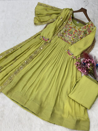 Lime Green Embroidered Gown Set ClothsVilla