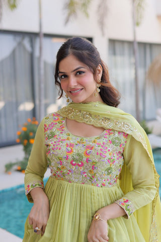 Lime Green Embroidered Gown Set ClothsVilla