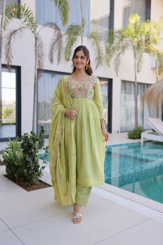Lime Green Embroidered Gown Set ClothsVilla